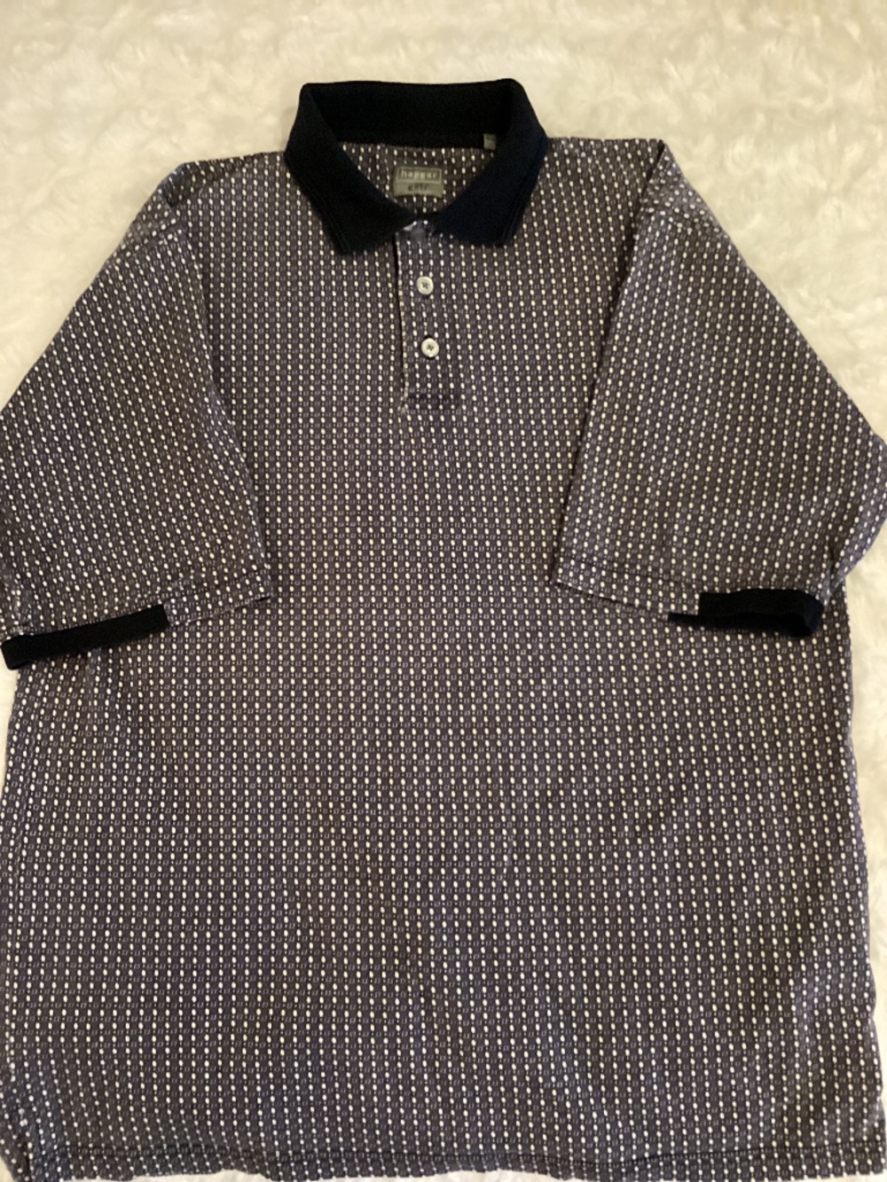 Haggar Men’s Golf shirt, size M, blue/gray/cream pattern